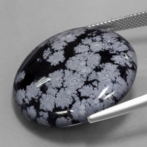 29.16캐럿 천연 그레이 화이트 블랙 스노우플레이크 옵시디언, 라운드 컷, 26.32 mm, 불투명체