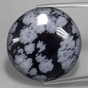 30.41캐럿 천연 블랙 화이트 스노우플레이크 옵시디언, 라운드 컷, 26.89 mm, 불투명체