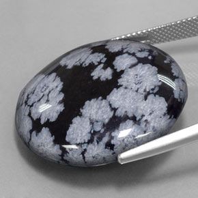 30.41캐럿 천연 블랙 화이트 스노우플레이크 옵시디언, 라운드 컷, 26.89 mm, 불투명체