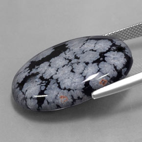 22.37캐럿 천연 그레이 화이트 블랙 스노우플레이크 옵시디언, 타원형 컷, 27×17.6 mm, 불투명체