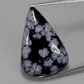 28.43캐럿 천연 스노우플레이크 스노우플레이크 옵시디언, 배 모양, 32×21.6 mm, 불투명체