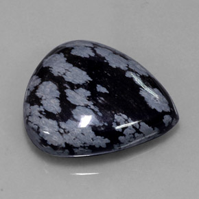 34.56캐럿 천연 그레이 화이트 블랙 스노우플레이크 옵시디언, 배 모양, 27.1×24.3 mm, 불투명체