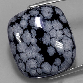 29.46캐럿 천연 그레이 화이트 블랙 스노우플레이크 옵시디언, 쿠션 컷, 23.2×21 mm, 불투명체