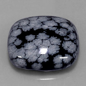 29.46캐럿 천연 그레이 화이트 블랙 스노우플레이크 옵시디언, 쿠션 컷, 23.2×21 mm, 불투명체