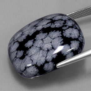 29.46캐럿 천연 그레이 화이트 블랙 스노우플레이크 옵시디언, 쿠션 컷, 23.2×21 mm, 불투명체