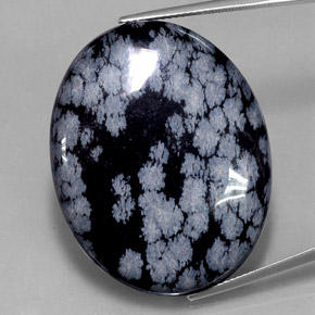 48.46캐럿 천연 그레이 화이트 블랙 스노우플레이크 옵시디언, 타원형 컷, 35.2×27.7 mm, 불투명체