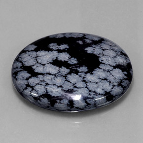 48.46캐럿 천연 그레이 화이트 블랙 스노우플레이크 옵시디언, 타원형 컷, 35.2×27.7 mm, 불투명체
