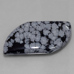 49.62캐럿 천연 그레이 화이트 블랙 스노우플레이크 옵시디언, 멋진 모양, 40.5×23.4 mm, 불투명체