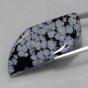 49.62캐럿 천연 그레이 화이트 블랙 스노우플레이크 옵시디언, 멋진 모양, 40.5×23.4 mm, 불투명체