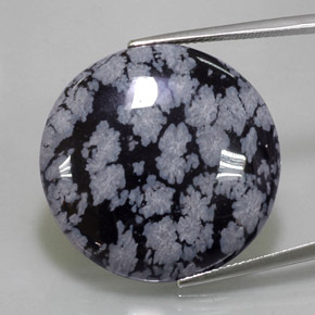 31.32캐럿 천연 그레이 화이트 블랙 스노우플레이크 옵시디언, 라운드 컷, 26.30 mm, 불투명체