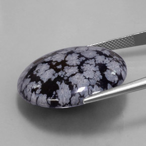 31.32캐럿 천연 그레이 화이트 블랙 스노우플레이크 옵시디언, 라운드 컷, 26.30 mm, 불투명체