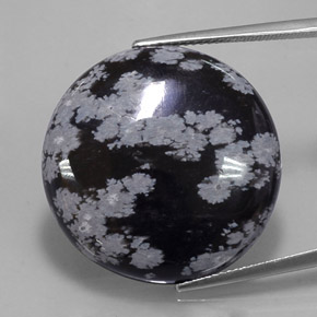 25.93캐럿 천연 그레이 화이트 블랙 스노우플레이크 옵시디언, 라운드 컷, 25.75 mm, 불투명체