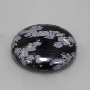 25.93캐럿 천연 그레이 화이트 블랙 스노우플레이크 옵시디언, 라운드 컷, 25.75 mm, 불투명체