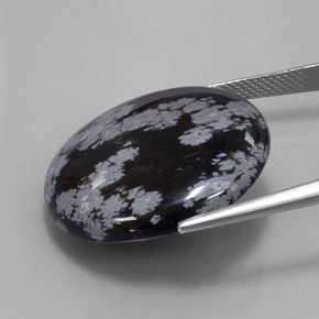 25.93캐럿 천연 그레이 화이트 블랙 스노우플레이크 옵시디언, 라운드 컷, 25.75 mm, 불투명체