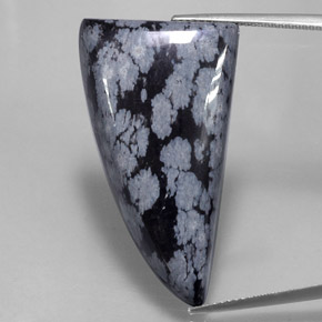 31.95캐럿 천연 그레이 화이트 블랙 스노우플레이크 옵시디언, 멋진 모양, 35.2×20 mm, 불투명체