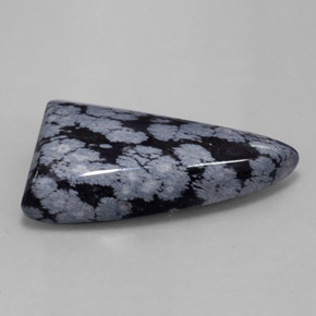 31.95캐럿 천연 그레이 화이트 블랙 스노우플레이크 옵시디언, 멋진 모양, 35.2×20 mm, 불투명체