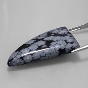 31.95캐럿 천연 그레이 화이트 블랙 스노우플레이크 옵시디언, 멋진 모양, 35.2×20 mm, 불투명체