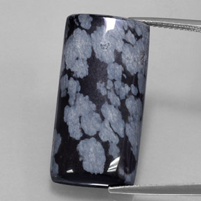 15.68캐럿 천연 그레이 화이트 블랙 스노우플레이크 옵시디언, 바게트, 26.4×13.1 mm, 불투명체