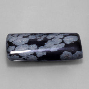 15.68캐럿 천연 그레이 화이트 블랙 스노우플레이크 옵시디언, 바게트, 26.4×13.1 mm, 불투명체