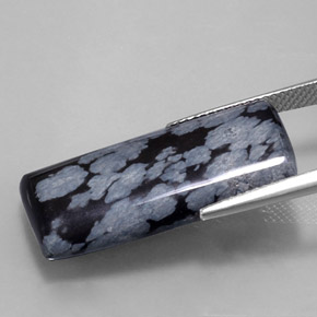 15.68캐럿 천연 그레이 화이트 블랙 스노우플레이크 옵시디언, 바게트, 26.4×13.1 mm, 불투명체