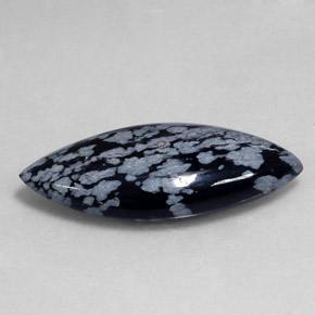 19.75캐럿 천연 그레이 화이트 블랙 스노우플레이크 옵시디언, 마퀴즈, 34.9×15 mm, 불투명체