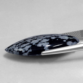 19.75캐럿 천연 그레이 화이트 블랙 스노우플레이크 옵시디언, 마퀴즈, 34.9×15 mm, 불투명체