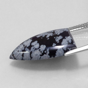 9.17캐럿 천연 블랙 화이트 스노우플레이크 옵시디언, 멋진 모양, 20.5×15.1 mm, 불투명체
