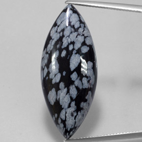 21.00캐럿 천연 블랙 화이트 스노우플레이크 옵시디언, 마퀴즈, 35.8×15.1 mm, 불투명체