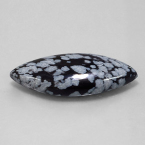 21.00캐럿 천연 블랙 화이트 스노우플레이크 옵시디언, 마퀴즈, 35.8×15.1 mm, 불투명체