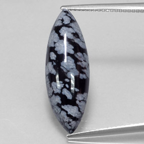 6.42캐럿 천연 그레이 화이트 블랙 스노우플레이크 옵시디언, 마퀴즈, 25.2×8.7 mm, 불투명체