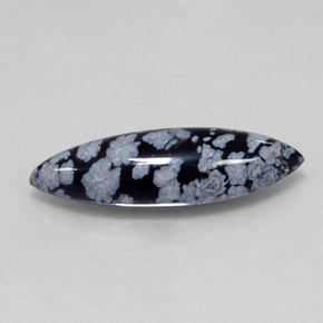 6.42캐럿 천연 그레이 화이트 블랙 스노우플레이크 옵시디언, 마퀴즈, 25.2×8.7 mm, 불투명체