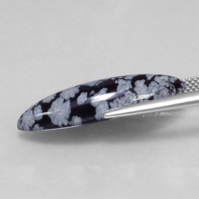 6.42캐럿 천연 그레이 화이트 블랙 스노우플레이크 옵시디언, 마퀴즈, 25.2×8.7 mm, 불투명체