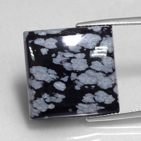 20.90캐럿 천연 그레이 화이트 블랙 스노우플레이크 옵시디언, 스퀘어, 19.9×19.7 mm, 불투명체