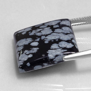 20.90캐럿 천연 그레이 화이트 블랙 스노우플레이크 옵시디언, 스퀘어, 19.9×19.7 mm, 불투명체