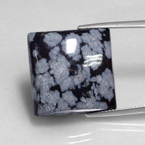 19.17캐럿 천연 그레이 화이트 블랙 스노우플레이크 옵시디언, 스퀘어, 19.9×19.7 mm, 불투명체