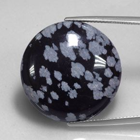 24.99캐럿 천연 그레이 화이트 블랙 스노우플레이크 옵시디언, 라운드 컷, 24.40 mm, 불투명체