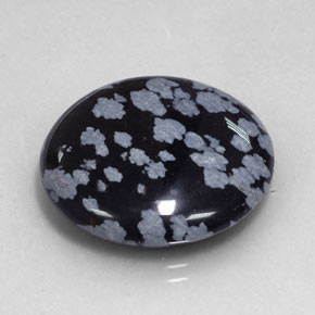 24.99캐럿 천연 그레이 화이트 블랙 스노우플레이크 옵시디언, 라운드 컷, 24.40 mm, 불투명체
