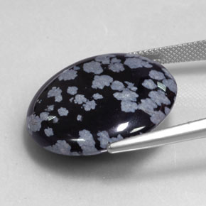 24.99캐럿 천연 그레이 화이트 블랙 스노우플레이크 옵시디언, 라운드 컷, 24.40 mm, 불투명체