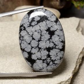 21.09캐럿 천연 눈송이 눈송이 흑요석, 타원형 컷, 불투명체