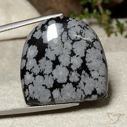 37.14ct 자연스러운 회백색 검정 눈송이 흑요석, 팬시한, 불투명체
