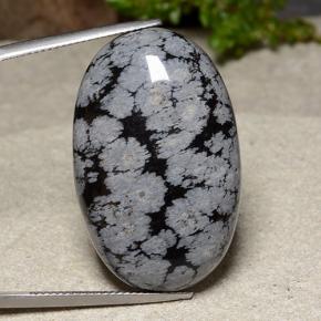 39.18캐럿 천연 멀티컬러 스노우플레이크 옵시디언, 타원형 컷, 32.7×20.9 mm, 불투명체