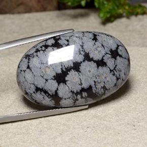 39.18캐럿 천연 멀티컬러 스노우플레이크 옵시디언, 타원형 컷, 32.7×20.9 mm, 불투명체