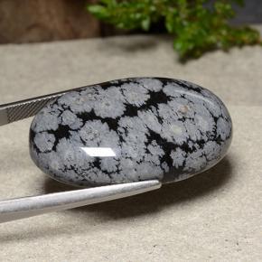 39.18캐럿 천연 멀티컬러 스노우플레이크 옵시디언, 타원형 컷, 32.7×20.9 mm, 불투명체