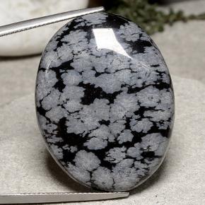 43.07캐럿 천연 멀티컬러 스노우플레이크 옵시디언, 타원형 컷, 33.8×26 mm, 불투명체
