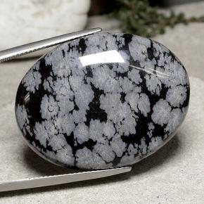 43.07캐럿 천연 멀티컬러 스노우플레이크 옵시디언, 타원형 컷, 33.8×26 mm, 불투명체