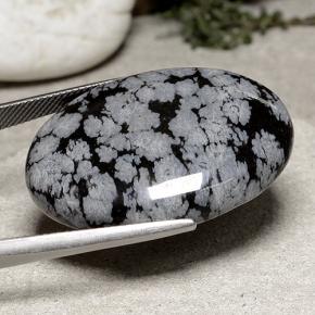 43.07캐럿 천연 멀티컬러 스노우플레이크 옵시디언, 타원형 컷, 33.8×26 mm, 불투명체
