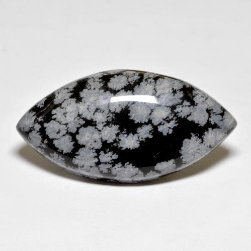 34.59캐럿 천연 멀티컬러 스노우플레이크 옵시디언, 마퀴즈, 39.2×20.3 mm, 불투명체