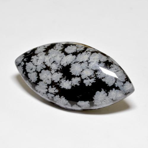 34.59캐럿 천연 멀티컬러 스노우플레이크 옵시디언, 마퀴즈, 39.2×20.3 mm, 불투명체