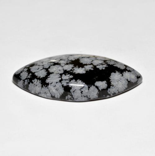 34.59캐럿 천연 멀티컬러 스노우플레이크 옵시디언, 마퀴즈, 39.2×20.3 mm, 불투명체