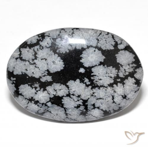 24.72캐럿 천연 그레이 화이트 블랙 스노우플레이크 옵시디언, 타원형 컷, 32.1×22.2 mm, 불투명체